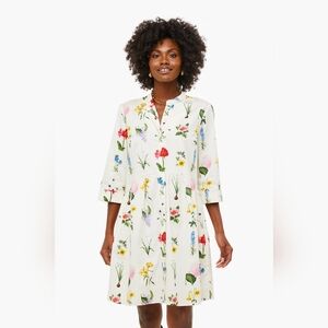 Large Tuckernuck Fresh Buds Royal Shirt Dress Three Quarter Sleeves Cotton Blend